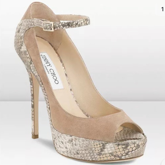Jimmy Choo Shoes - Jimmy Choo Tali Nude Suede Metallic Snake Platform